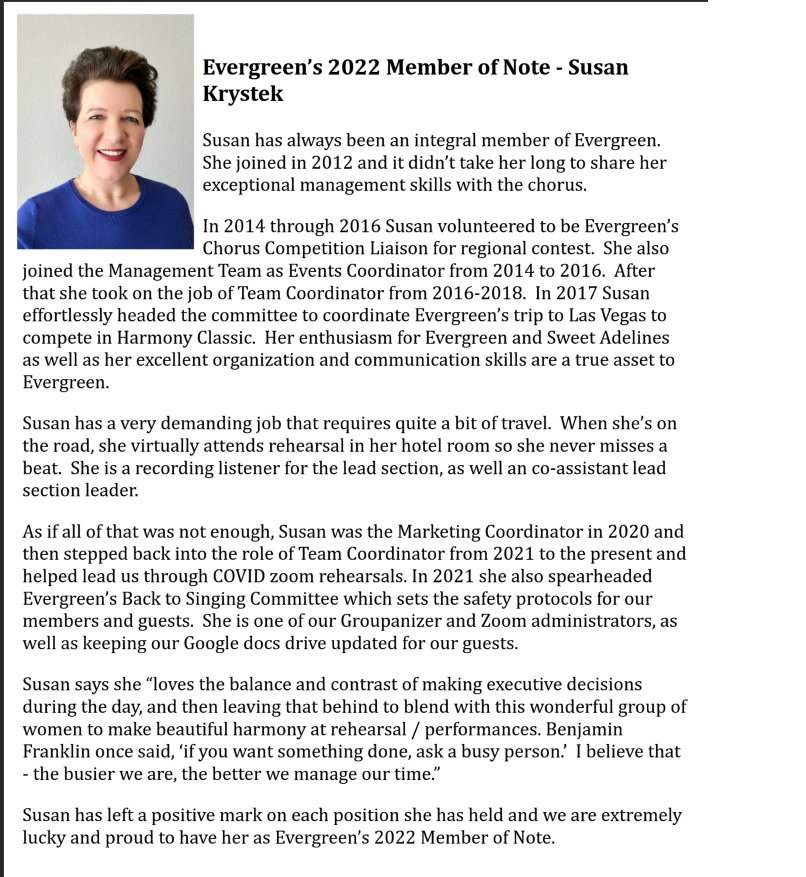 to Evergreen Chorus Evergreen Chorus